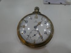 An OMEGA military steel pocket watch