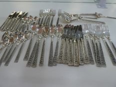 A large set of Norwegian silver cutlery consisting of knives, forks and spoons, all in excellent con