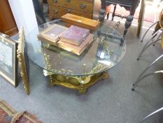 An old brass hexagonal font with circular glass top, 84 cms