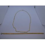 9ct yellow gold fine flat bracelet marked 9K, and fine yellow gold neckchain marked 375, total weigh