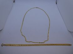 9ct yellow gold fine flat bracelet marked 9K, and fine yellow gold neckchain marked 375, total weigh