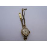 Vintage 9ct yellow gold cased 'Crusader' wristwatch, marks worn, on rolled gold strap, AF