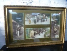 An early 20th Century collection of four oriental coloured photographs in gilt frame