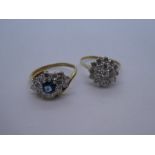 Two 9ct yellow gold cluster rings, both marked 375, weight approx 5.1g, size Q