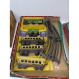 A vintage tin plate train set in its original box