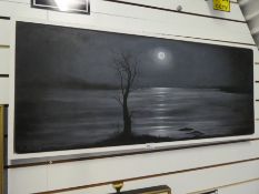 Anna M. Newland; a modern oil of moonlight sea, signed lower left, 100 x 40cm