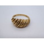 9ct yellow gold scalloped dome dress ring, size R, marked 375, weight approx 4.7g