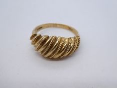 9ct yellow gold scalloped dome dress ring, size R, marked 375, weight approx 4.7g