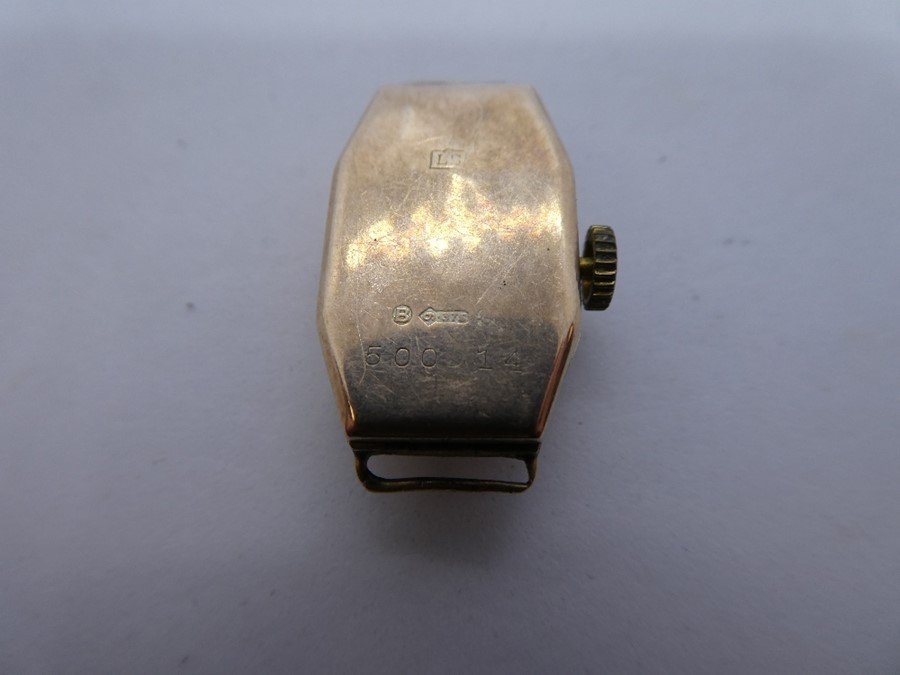 Vintage 9ct yellow gold watch marked 'LS' '375' and rolled gold strap - NOT ATTACHED - Image 4 of 4