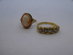 15ct yellow gold Victorian dress ring set clear stones, size R/S, weight approx 5.1g and unmarked ye