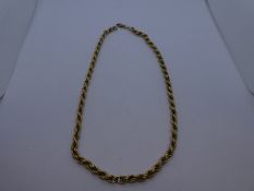 9ct yellow gold rope twist necklace, 40 cm, marks worn, weight approx 11.7g, clasp not perfect