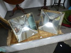 A pair of vintage industrial square metal ceiling lights, marked Realite, with mirrored interior