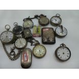 A mixed lot comprising of silver hunter and half hunter pocket watches, silver cigarette case, silve