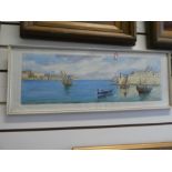 Two Maltese watercolours of Grand Harbour and Sienna Harbour by Galia, 1963 and 1964