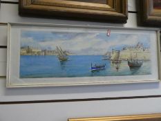 Two Maltese watercolours of Grand Harbour and Sienna Harbour by Galia, 1963 and 1964