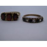 9ct yellow gold faceted garnet set dress ring, marked 375, and another 9ct Sapphire set example mark