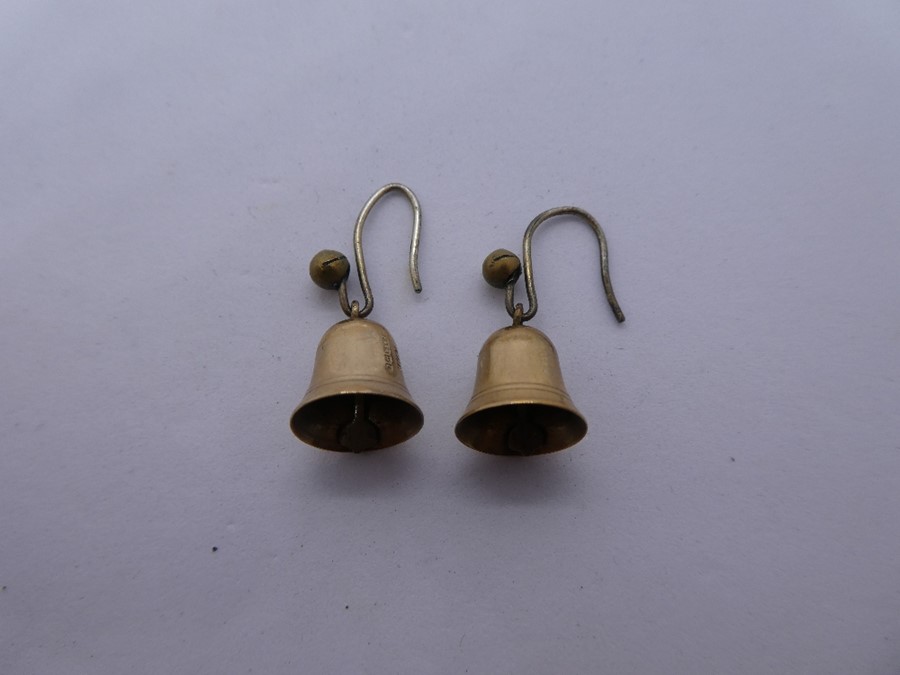 Pair 9ct yellow gold drop earrings in the form of bells, marked 375, weight approx 1.9g