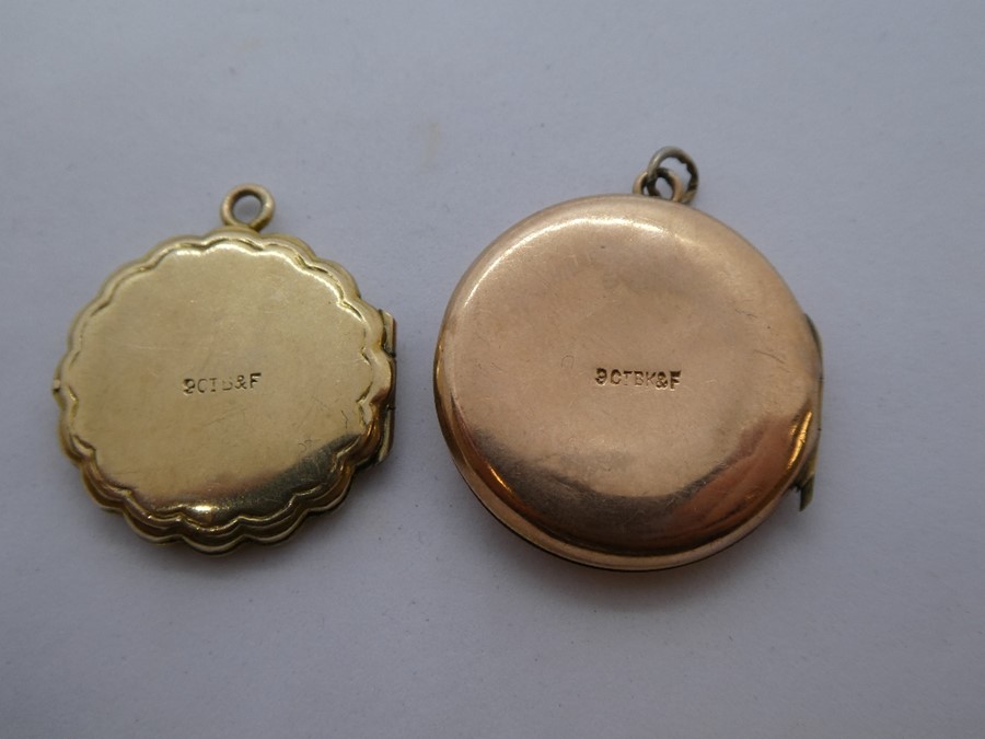 Two circular 9ct yellow gold lockets, one rose gold, weight approx 7.1g - Image 2 of 3