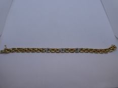9ct yellow gold flat link bracelet some links set clear stones, marked 9K, 375, approx 20 cm, weight