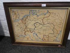 An embroidery of Europe and past of Russia, possibly World War 1