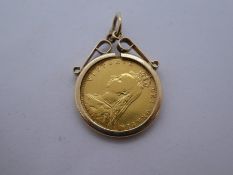 1892 half sovereign in 9ct yellow gold pendant mount gross weight 5.4g