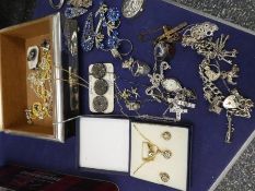 Jewellery box containing silver jewellery, charm bracelet, etc