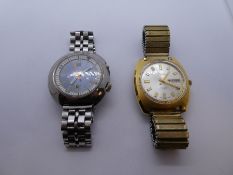 Cronel 17 jewels stainless steel watch with blue dial and with an Avia 25 jewels watch with stainles