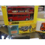 A Dinky Routemaster bus, a similar Corgi example and a Corgi BMC mini police van - 3