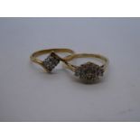Two 9ct yellow gold cluster rings, one being diamond chips, gross weight approx 3.9g, size P/Q