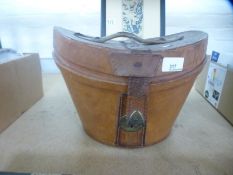 An old leather hatbox, two 20th Century Chinese scrolls and a framed Chinese silk