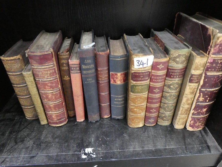 Two shelves of antique leather bound books and others - Image 2 of 2