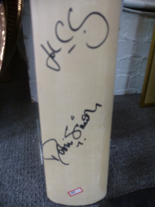 A pair of old black leather riding boots with stretchers and a Cricket bat with two signatures - Image 3 of 4