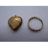 9ct yellow gold heart shaped locket and 9ct yellow gold band, weight approx 4g