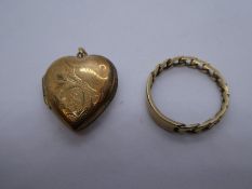 9ct yellow gold heart shaped locket and 9ct yellow gold band, weight approx 4g