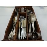 Possibly white metal Apostle spoons, silver spoons and napkin rings with other plated and white meta