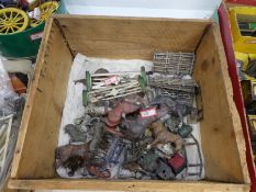 A vintage collection of many vintage farm animals, with fencing etc