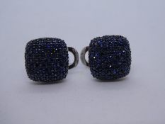 Pair of 14K white gold square Sapphire set earrings, marked 14K, weight approx 8g