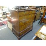 An antique walnut chest, probably late 18th Century, two short and three long drawers on later base