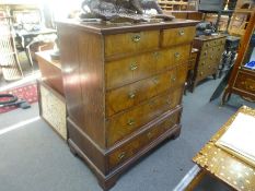 An antique walnut chest, probably late 18th Century, two short and three long drawers on later base