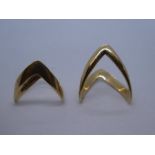 Two 9ct yellow gold 'V' design rings, sizes Q & S, marked 375, weight approx 6.6g