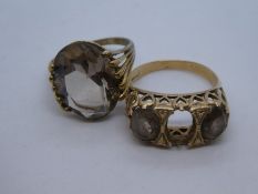 9ct yellow gold dress ring set with smokey Topaz, marked 375, size K, and another gold dress ring AF