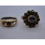 Two 9ct yellow gold dress rings, set with garnet/rubies, AF, stones missing, marked 375, gross weigh