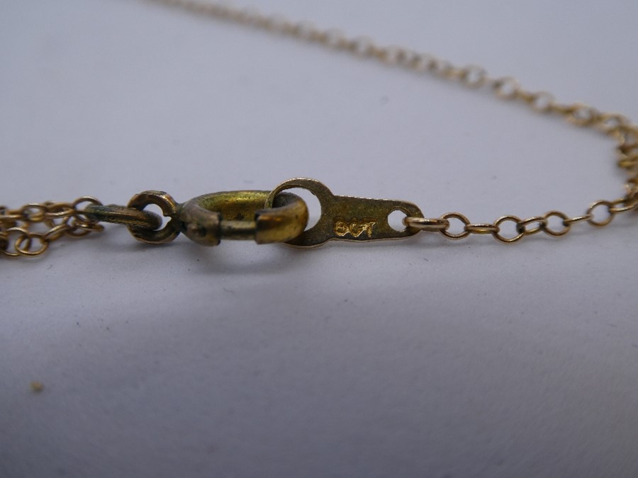 Pretty 9ct yellow gold necklace hung with clear stones and tear shaped, marked 9ct - Image 2 of 3