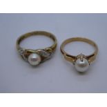 Two 9ct yellow gold dress rings each set with a pearl, the largest size T, gross weight approx 5g