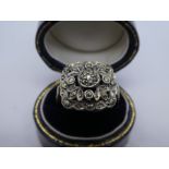 Yellow gold and silver dress ring with floral marcasite panel, size N, 4.5g