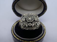 Yellow gold and silver dress ring with floral marcasite panel, size N, 4.5g