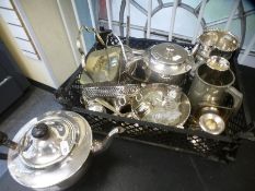 A small tray of silver plated items