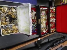 Jewellery box containing large quantity of costume jewellery and another containing mainly earrings