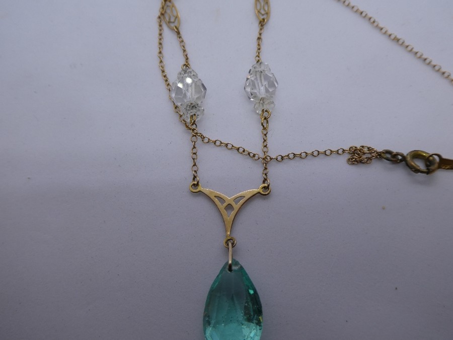 Pretty 9ct yellow gold necklace hung with clear stones and tear shaped, marked 9ct - Image 3 of 3
