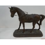 A vintage Spelter figure of a horse on recent white marble base